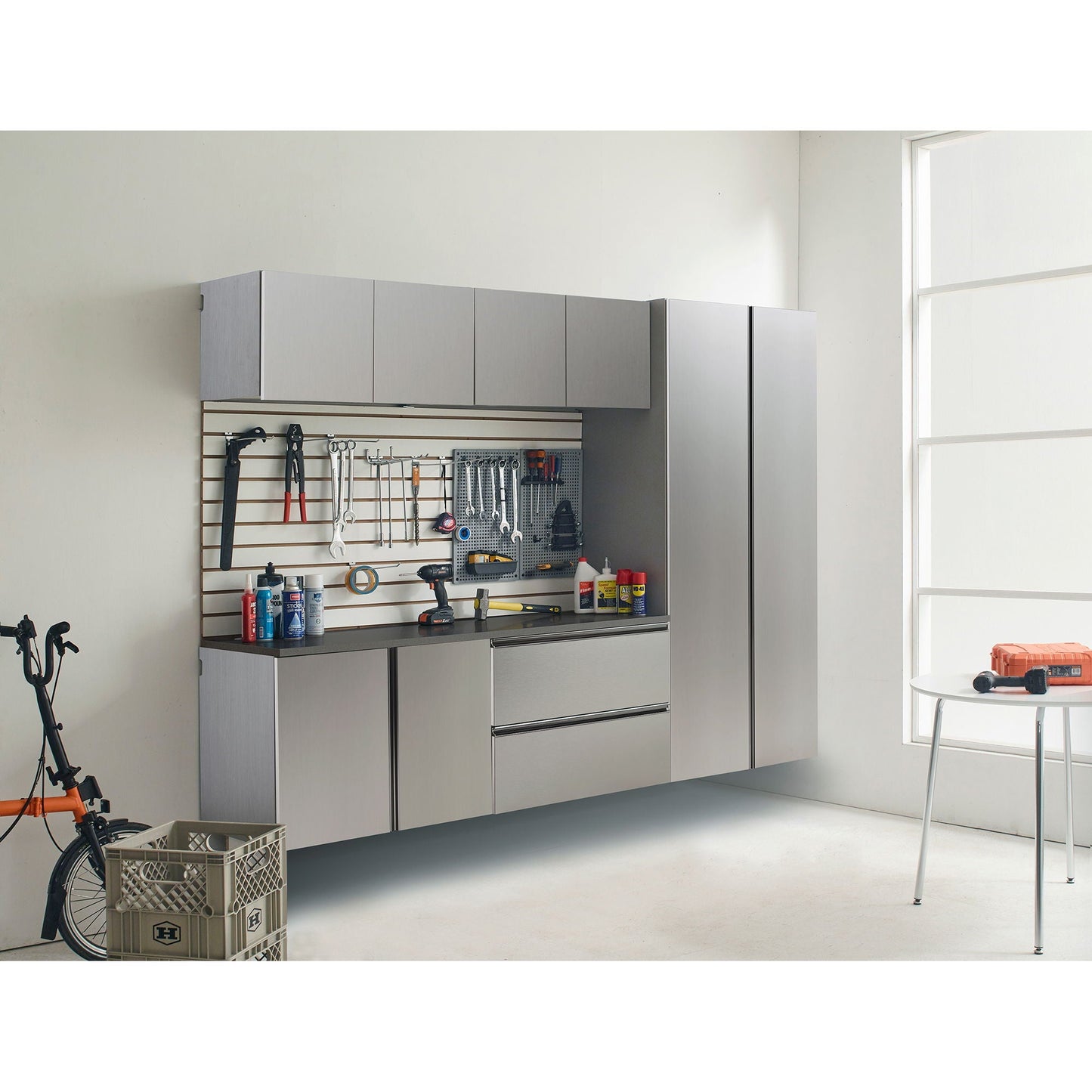 Nova Series - Garage Cabinet Set B With Soft Closing Mechanism - Metallic Gray