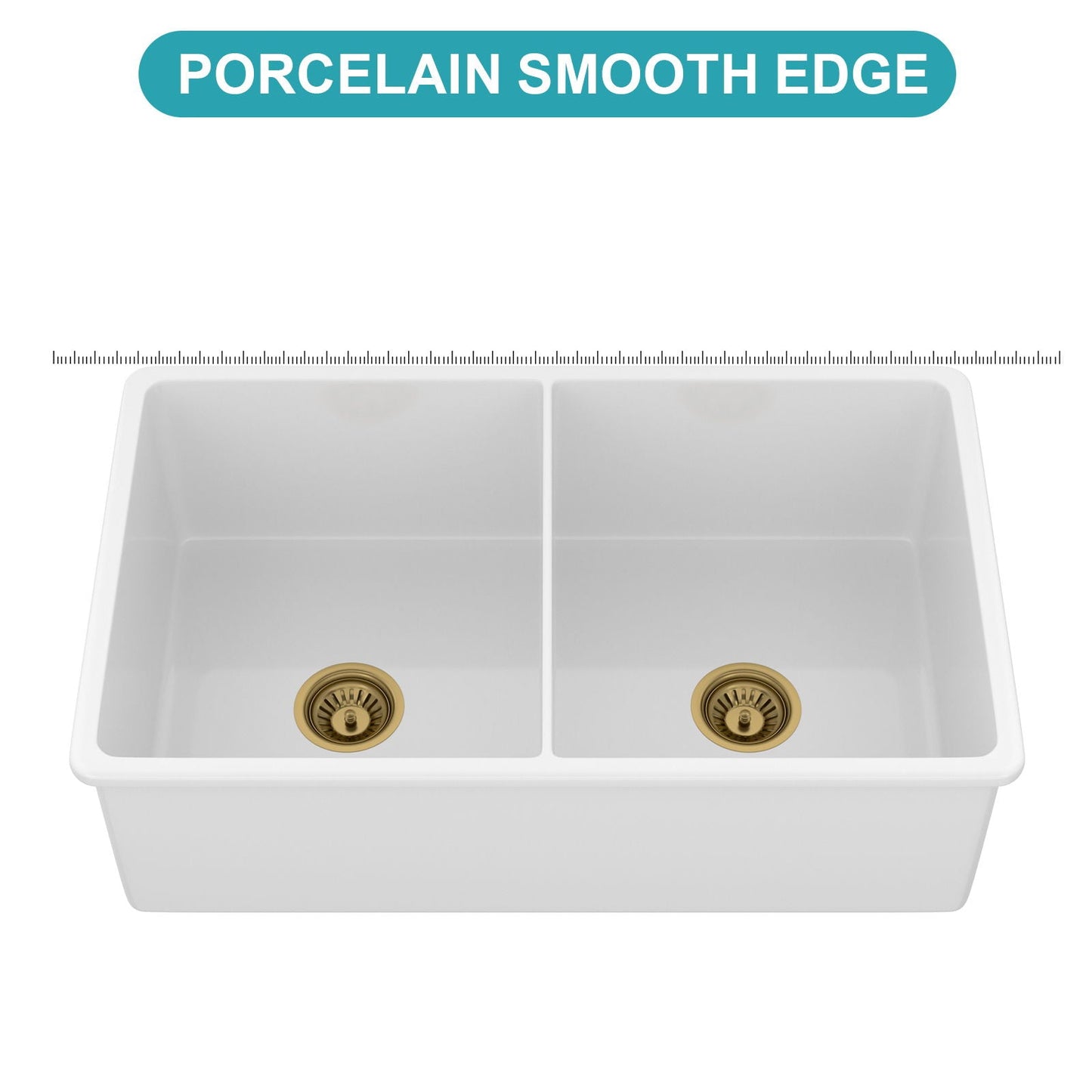 32" Undermount Double Bowl Kitchen Sink Rectangular Deep Dual Bas With Grids - White