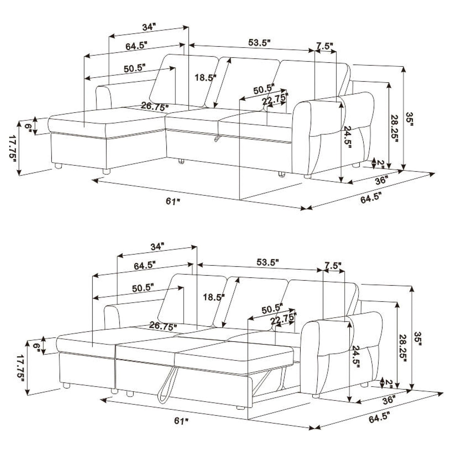 Kenna- Sleeper Sectional Sofa With Storage Ottoman