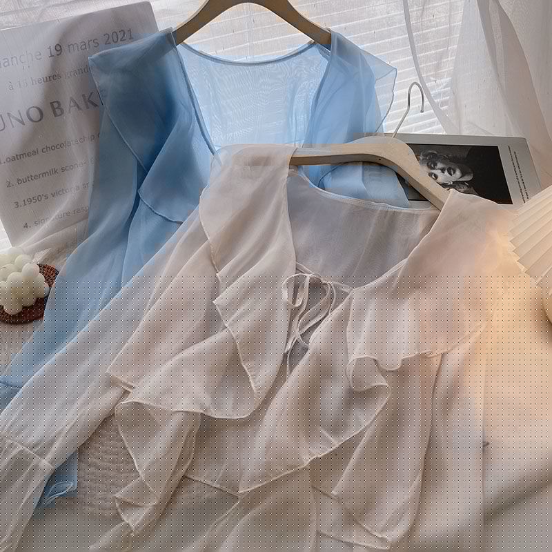 Plus-size Ruffled Chiffon Sun-protective Top For Women