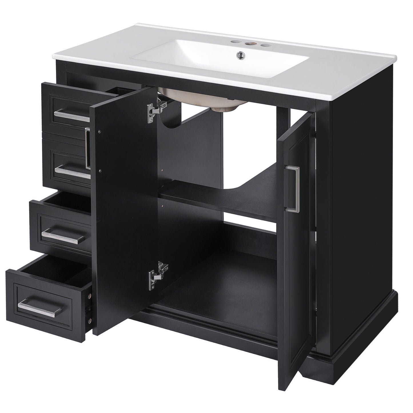 Bathroom Vanity With Sink, Soft Close Doors, Adjustable Shelf & 3 Drawers