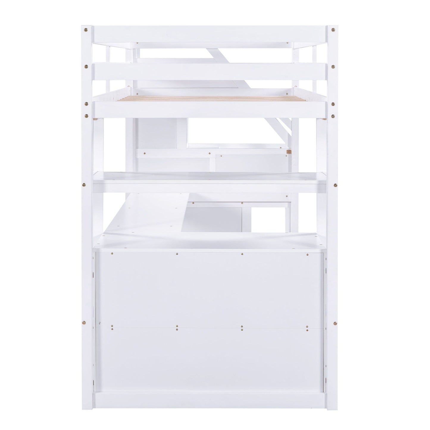 Loft Bed With Desk, Shelves, 2 Drawers, Storage Staircase