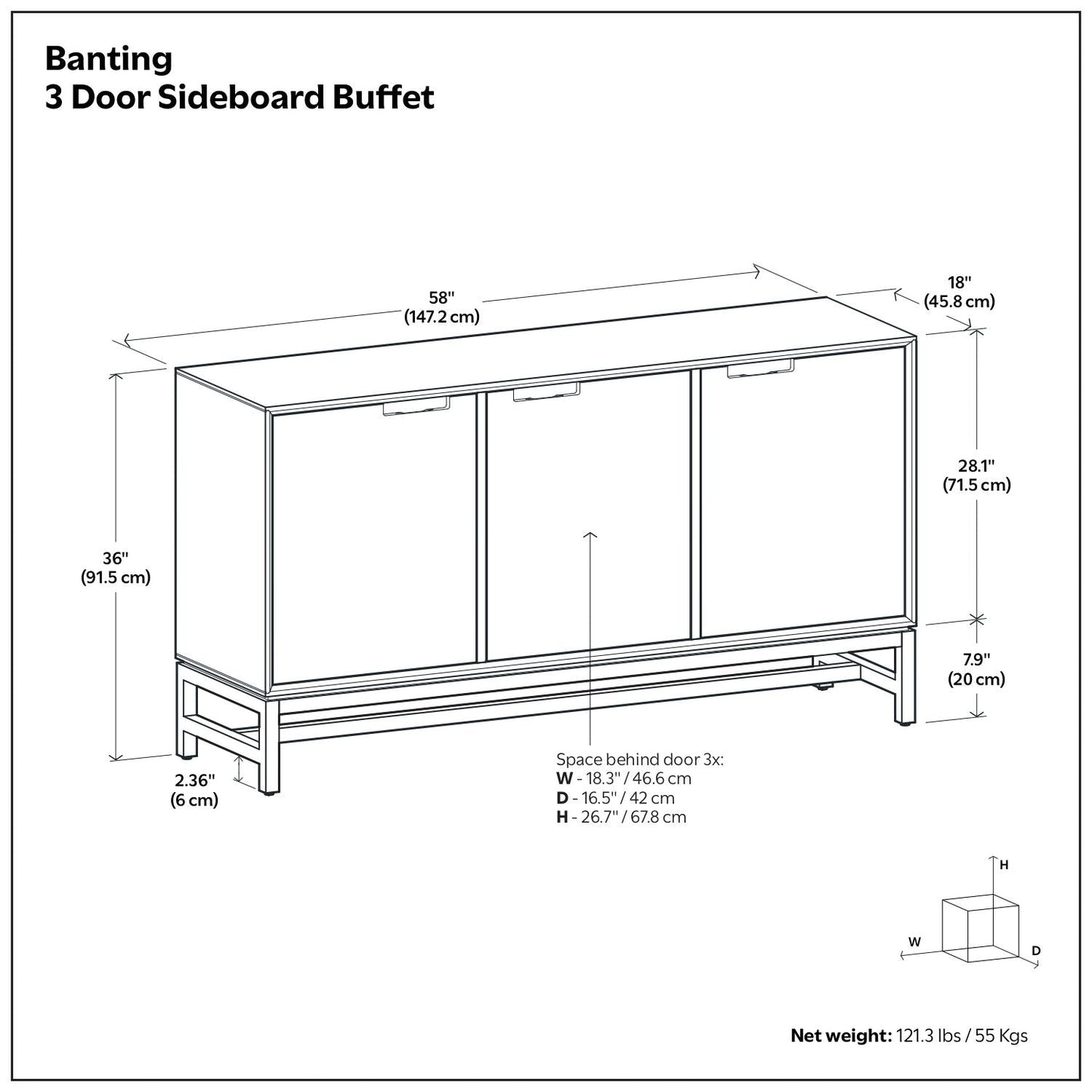 Banting - 3 Door Sideboard Buffet With Adjustable Shelves - Natural Walnut
