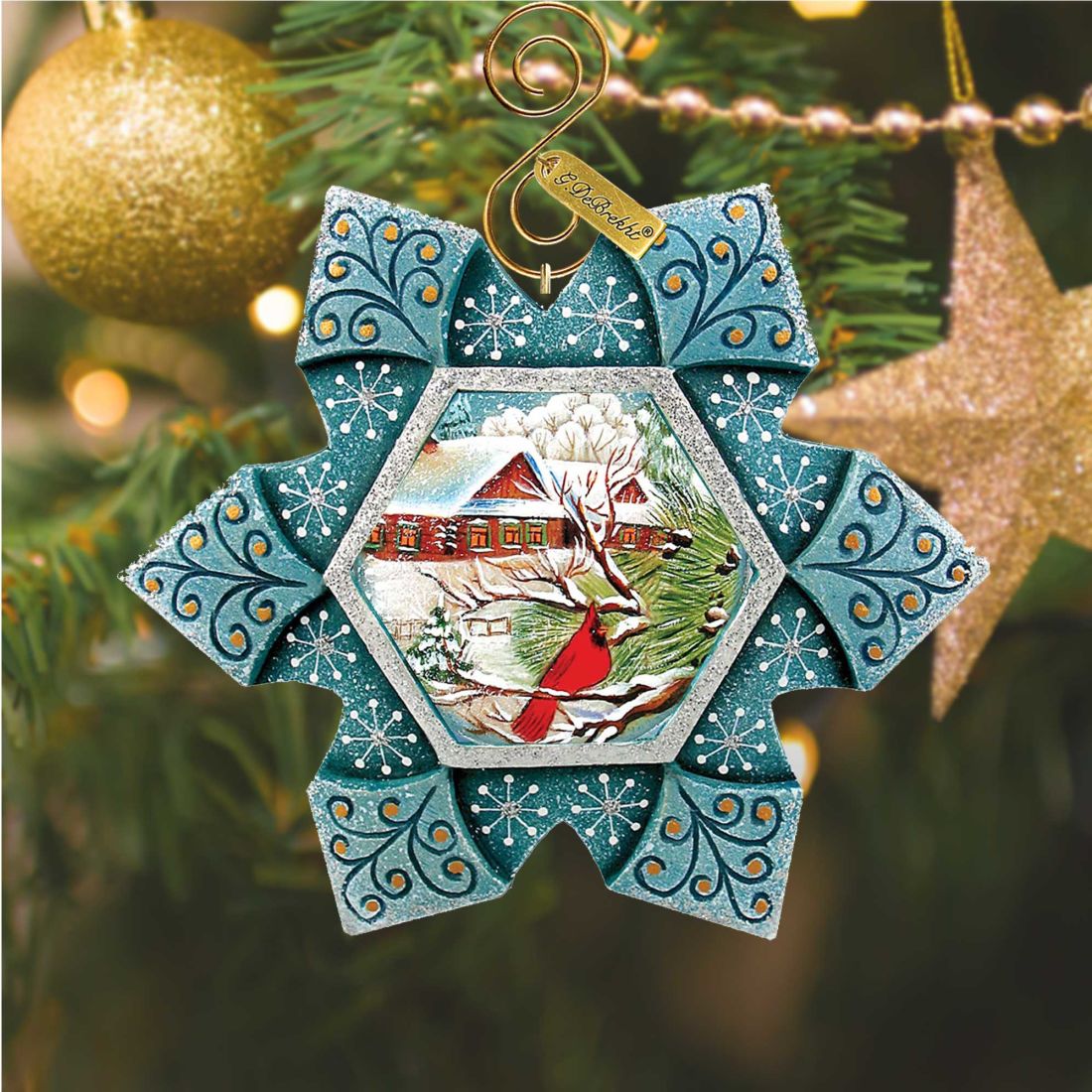 Cardinal Snowfall Sculpted Hand-Painted Christmas Ornament by G. DeBrekht - Wildlife Holiday Decor - 6102180