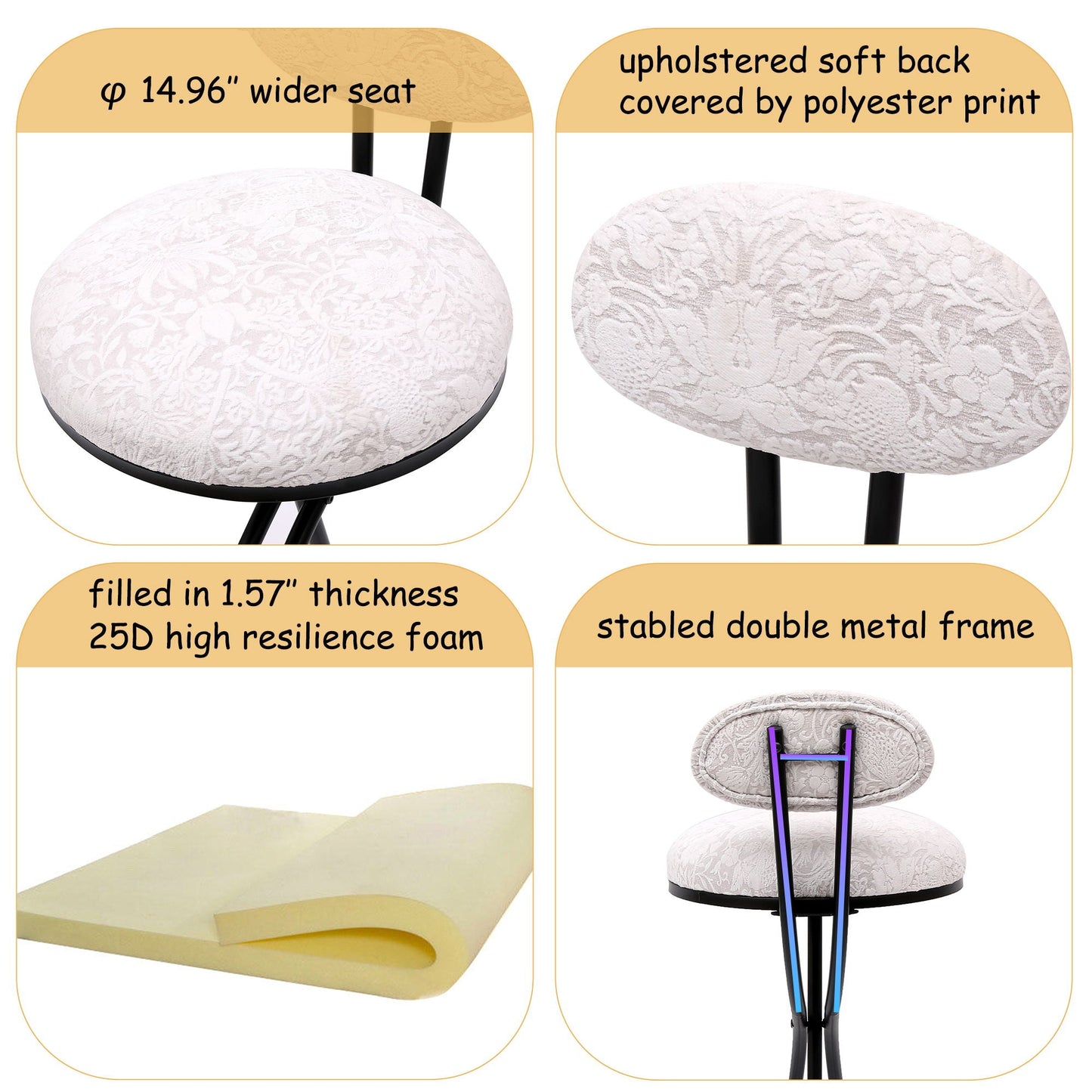 Round Print Bar Stools Upholstered Chairs For Kitchen (Set of 2)