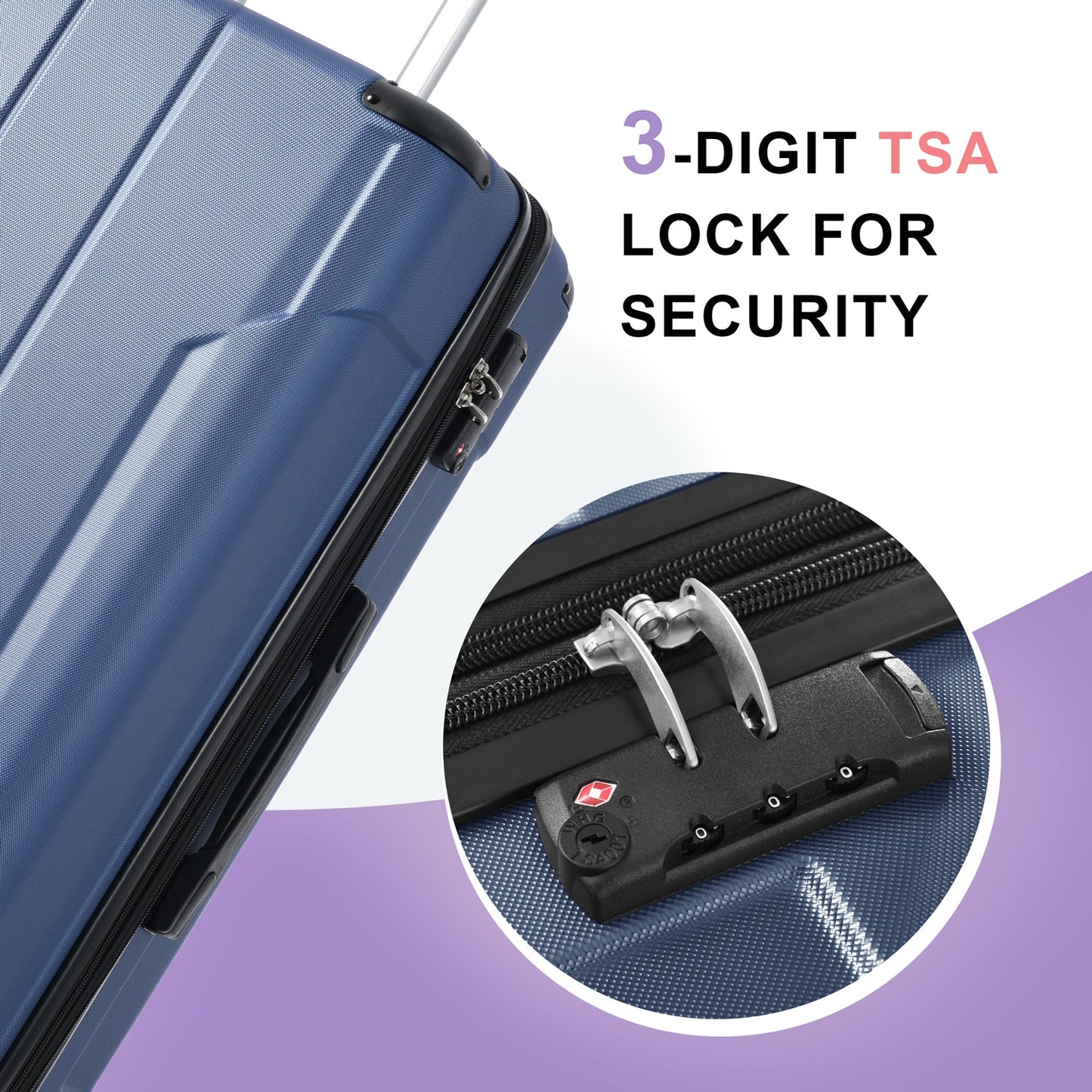 Hardshell Luggage Sets 3 Pcs Spinner Suitcase with TSA Lock Lightweight 20''24''28'' Blue + ABS