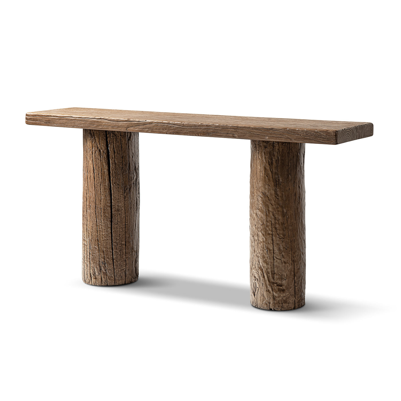 Arbor 60' Reclaimed Elm Double Pillar Console Table, Heritage Medium-Dark Brown