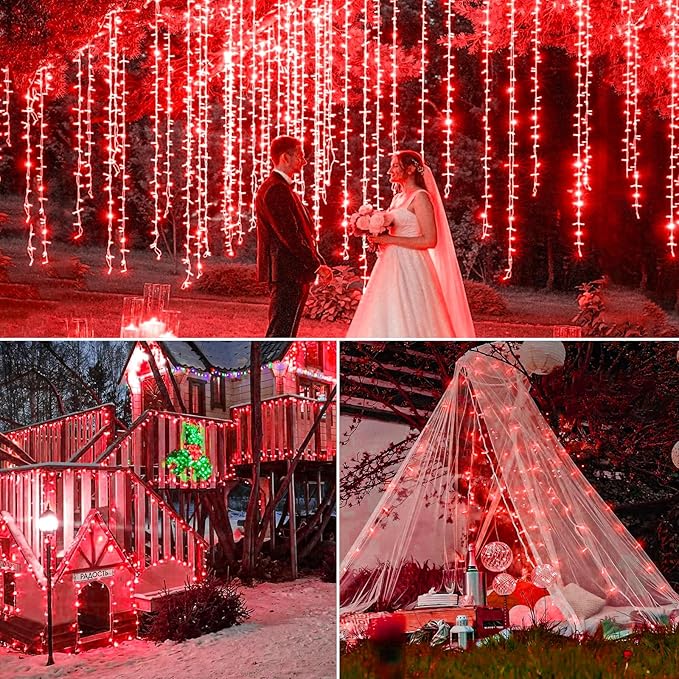 Vivideal 300 LED Red Christmas Lights, 99ft String Lights Indoor 8 Modes Clear Wire, Connectable Waterproof Plug in Red String Lights for Bedroom Indoor Outdoor Halloween Christmas Decorations