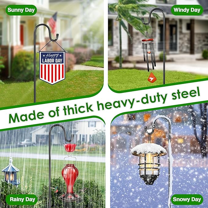 XDW-GIFTS Bird Feeder Pole for Outdoor, 2-Pack 60 Inch Shepherds Hooks Heavy Duty Garden Pole for Hanging Plant Basket, Solar Light Lanterns, Garden Plant Hanger Stands with 5 Base Prongs