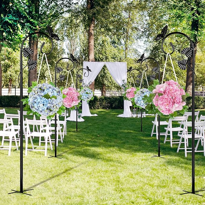Shepherds Hooks for Outdoor Hummingbird Bird Feeder Pole Hanger 67 Inches with 5 Prongs Base Stainless Metal Adjustable Garden Hanging Holder Weddings Garden Decor Butterfly 2-Pack Black