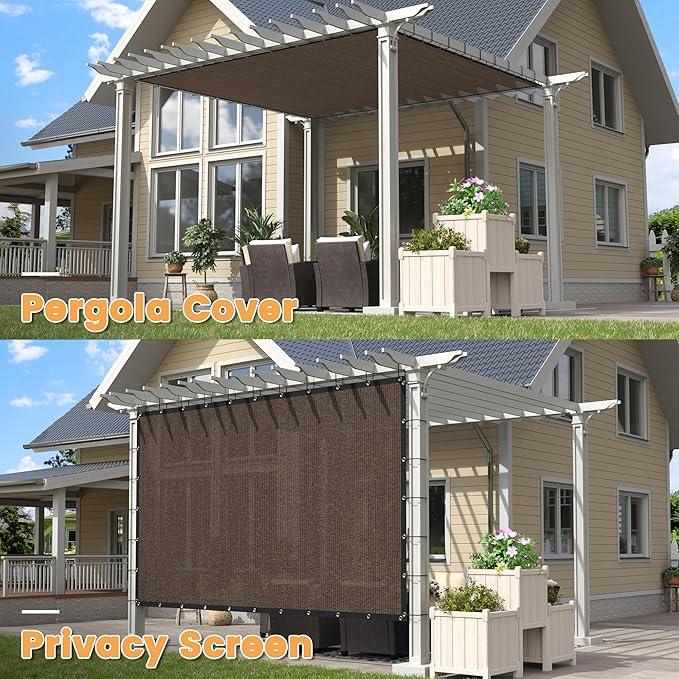 VICLLAX Shade Fabric Sun Shade Cloth with Every 2 FT Grommets for Patio Garden Pergola Cover Canopy 9x16 FT, Mocha