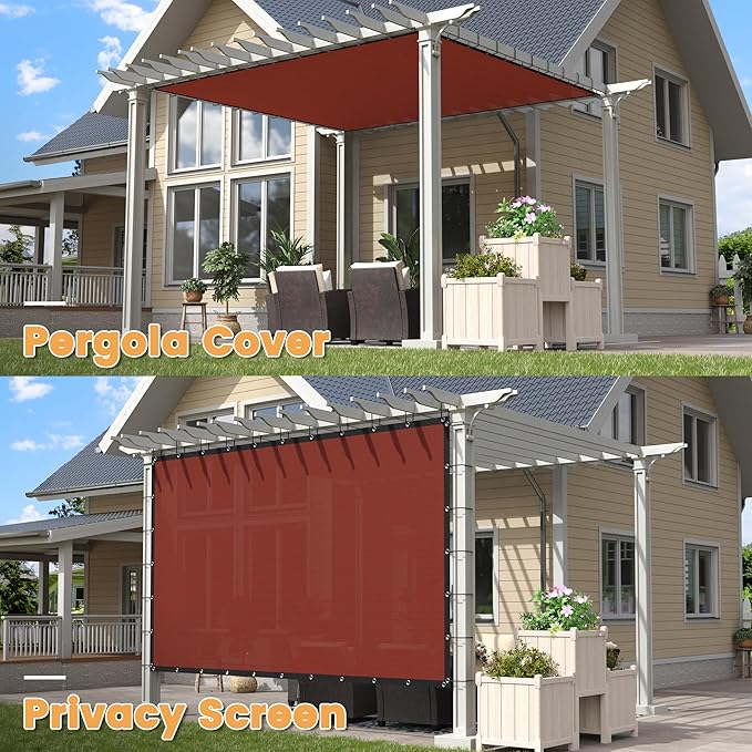 VICLLAX Shade Fabric Sun Shade Cloth with Every 2 FT Grommets for Patio Garden Pergola Cover Canopy 7x20 FT, Rust Red