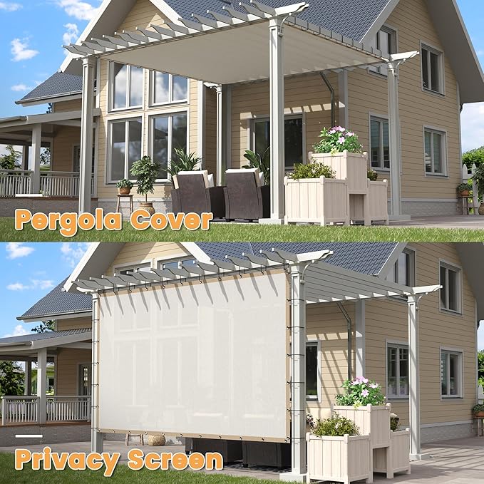 VICLLAX Shade Fabric Sun Shade Cloth with Every 2 FT Grommets for Patio Garden Pergola Cover Canopy 4x14 FT, Cream