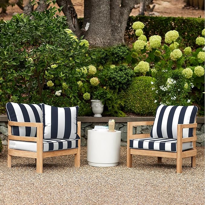 LVTXIII Outdoor Deep Seat Cushion Patio Seat and Back Cushion Set Seasonal Chair Cushion with Removable Cover and Adjustable Buckle for Home and Garden, 22"x22"x4", Cabana Navy