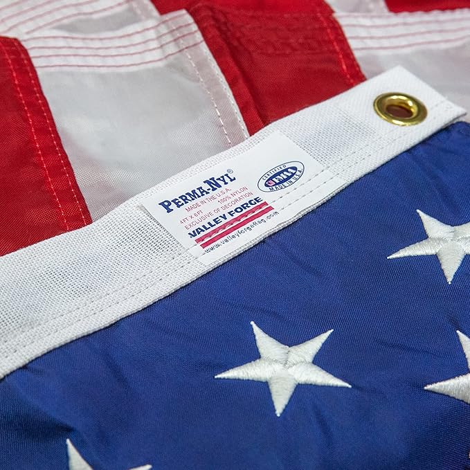 American Flag - 100% Made in the USA - 4' x 6' ft - Perma-Nyl Sewn Nylon with Grommets - Durable, and Patriotic - For Gardens, Homes, Patios and Cars – By Valley Forge Flag