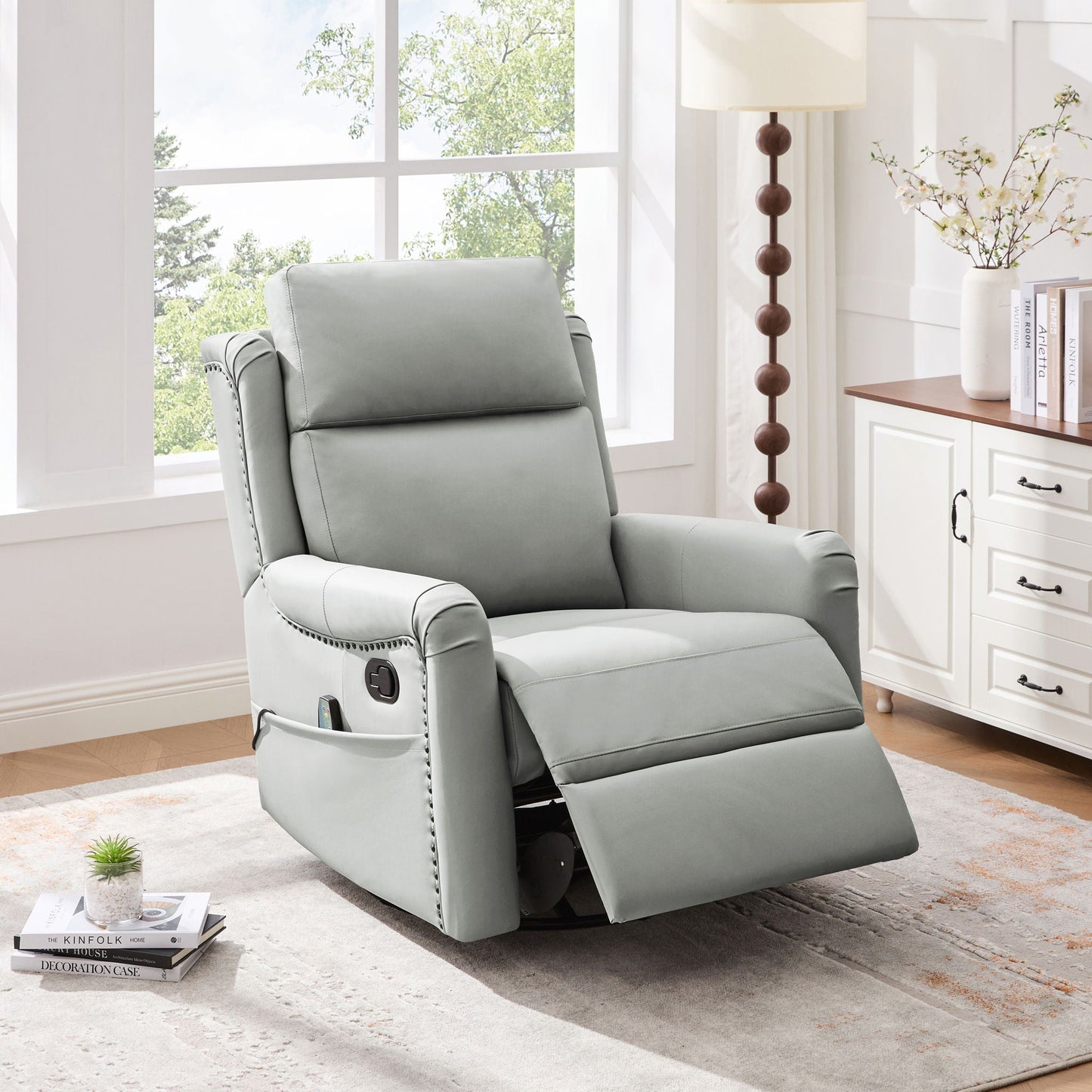 Manual Recliner Swivel Rocking Chair With 8-Point Massage and Heating