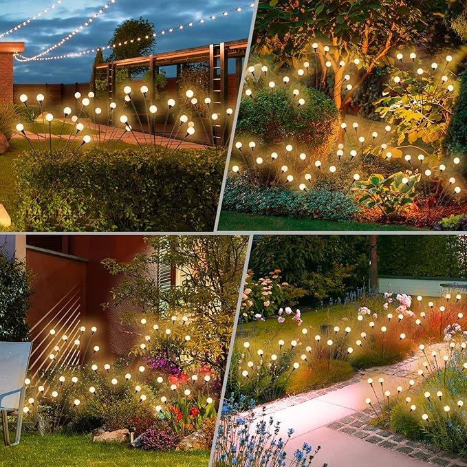 Solar Lights Outdoor Waterproof, 4 Packs 32LED, Solar Garden Lights, Patio Lights, Garden Decor, Patio Decor, Firefly Lights Solar Outdoor, Unique Gifts for Women, Gifts for Grandma