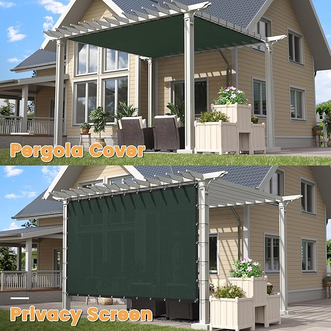 VICLLAX Shade Fabric Sun Shade Cloth with Every 2 FT Grommets for Patio Garden Pergola Cover Canopy 5x10 FT, Dark Green