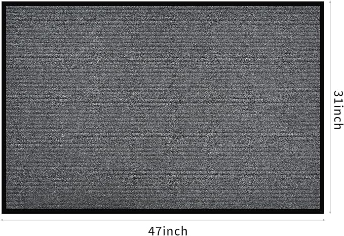 fani Heavy Duty Large Outdoor Indoor Entrance Doormat Waterproof Low Profile Entrance Rug Front Door Mat Patio Anti-Skid Rubber Back, 31x47 inch (Light Grey)