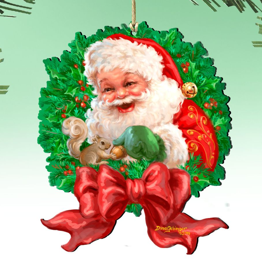 Wreath Santa Bow Wooden Ornaments by Gelsinger - Christmas Decor - 8161014-1309
