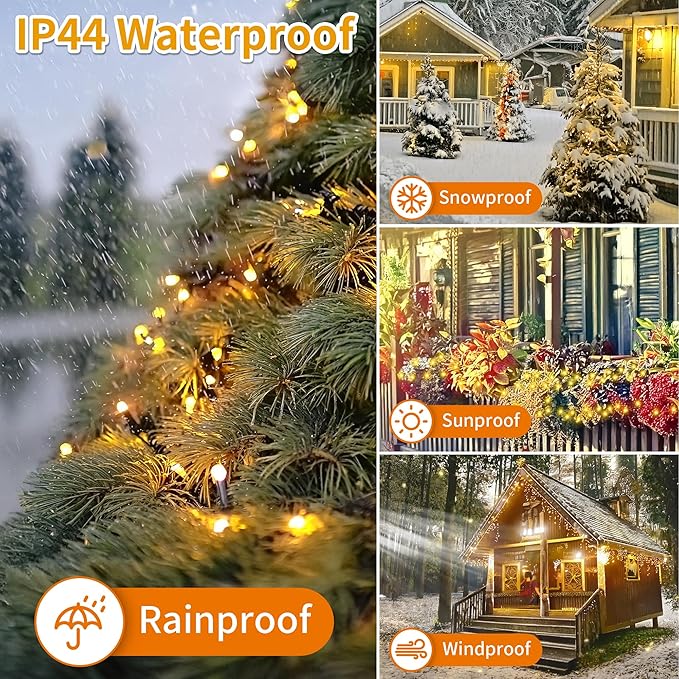Christmas Light 100 LEDs 41ft Green Cable Wire Fairy String Twinkle Lights Plug in 12 Modes for Xmas Tree, Party, Indoor,Outdoor, Garden, Wedding, Home Decoration (Warm White)