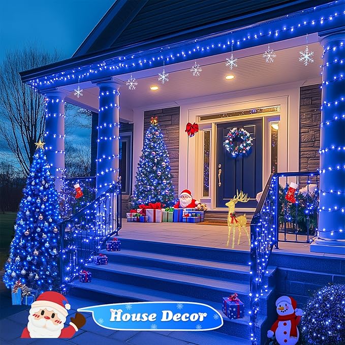 JMEXSUSS 500 LED Blue Christmas Lights Outdoor, 173ft 8 Modes Waterproof Christmas Tree Lights, Green Wire LED Fairy String Lights Plug in for Indoor Party House Holiday Christmas Decor