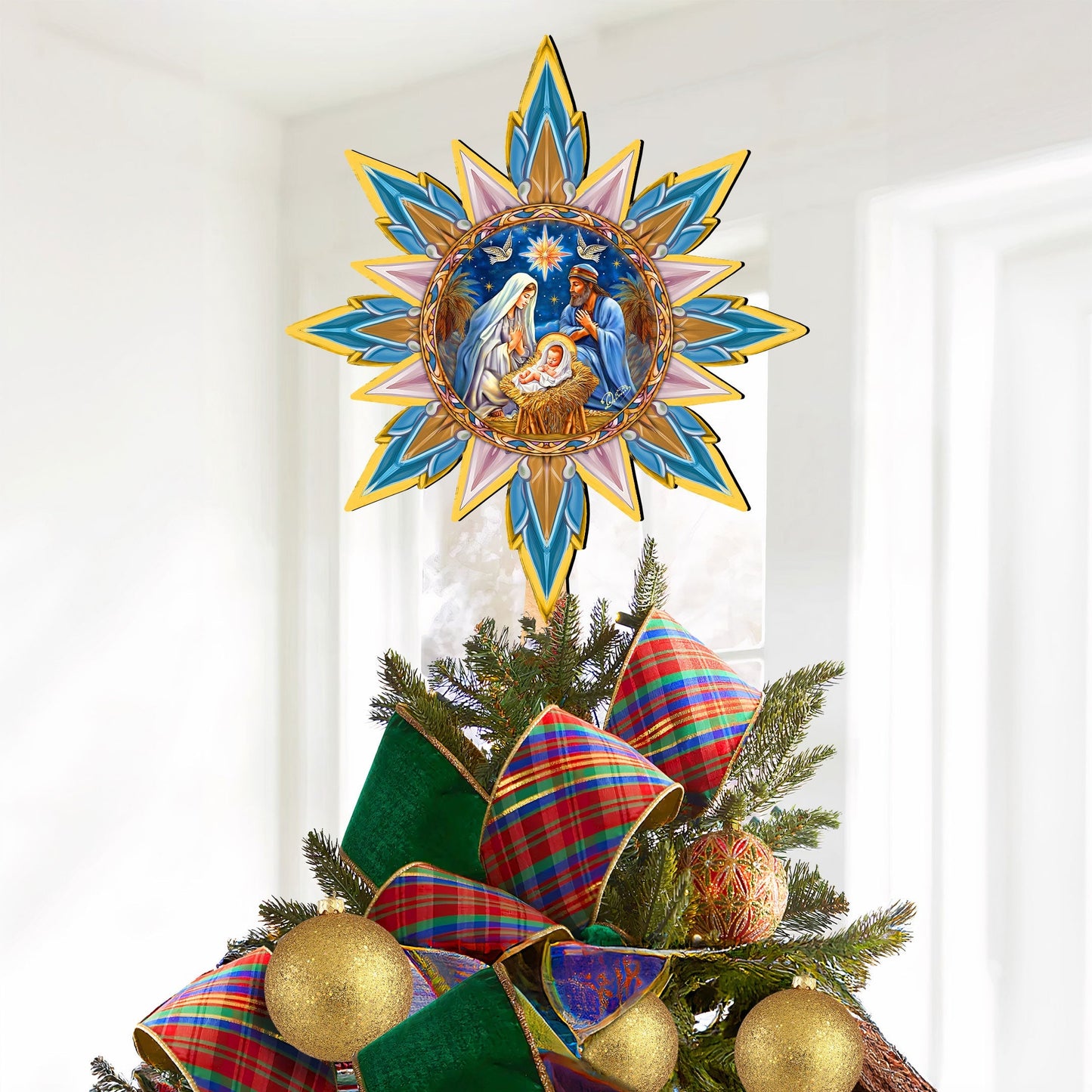 Christmas Story Star Tree Topper Wooden Decor by G. Debrekht - Nativity Holiday Decor - 89501
