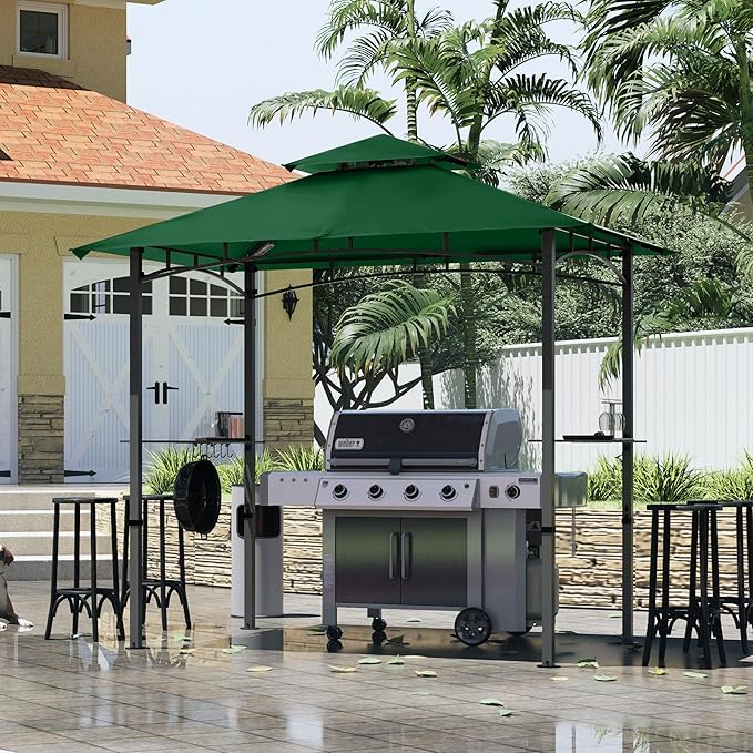 MASTERCANOPY 8 x 5 Grill Gazebo Outdoor BBQ Gazebo Canopy with 2 LED Lights (Forest Green)