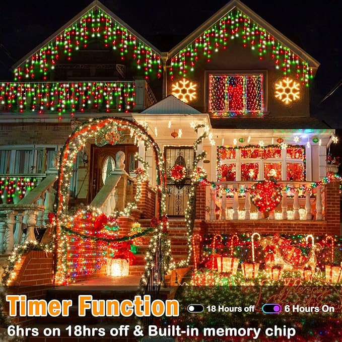Hezbjiti Christmas Lights Decorations Outdoor, 1600LED 164FT Ice Fairy Lights 8 Modes 320 Drops Fairy String Lights for Christmas Decor Eaves Party Yard Garden