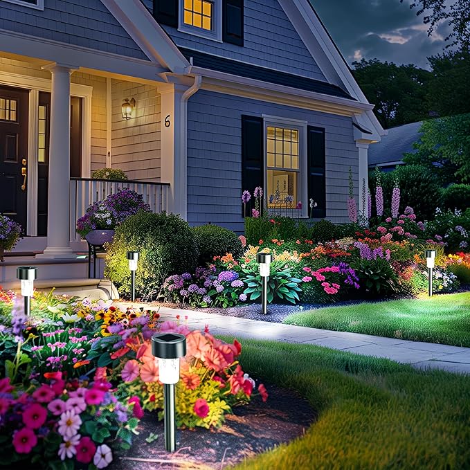 GIGALUMI Solar Lights Outdoor Waterproof, 12 Pack, Stainless Steel LED Solar Garden Lights for Patio, Lawn, Yard and Landscape, Cold White