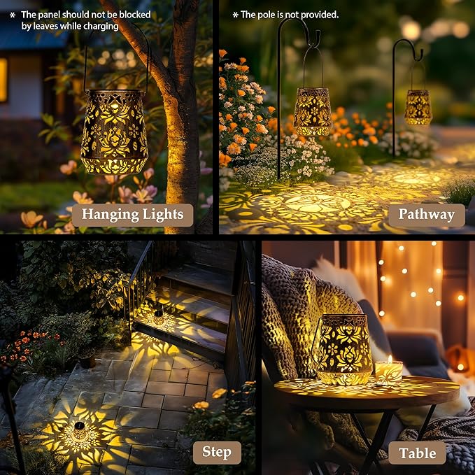 Solar Lanterns Outdoor Decor Waterproof,Flower Hanging Gifts for Women, Mom, Solar Garden Lights Metal Decoration for Outside,Yard, Patio,Garden,Porch,Pool