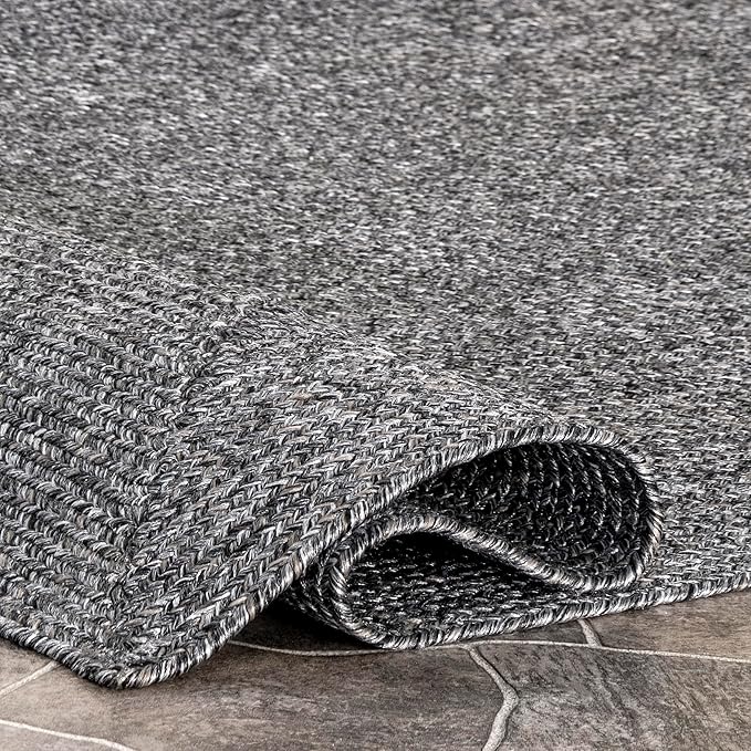 nuLOOM 3' x 5' Solid Hand Braided Indoor/Outdoor Area Rug, Pet-Friendly, High Traffic, Weather Resistant, for Patio, Balcony, Bedroom, Living, Dining Room, Wynn Charcoal