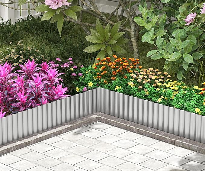 Metal Garden Edging Border, Corrugated Steel Landscaping, DIY for Lawn (Silver, 6 Inch x 20FT)
