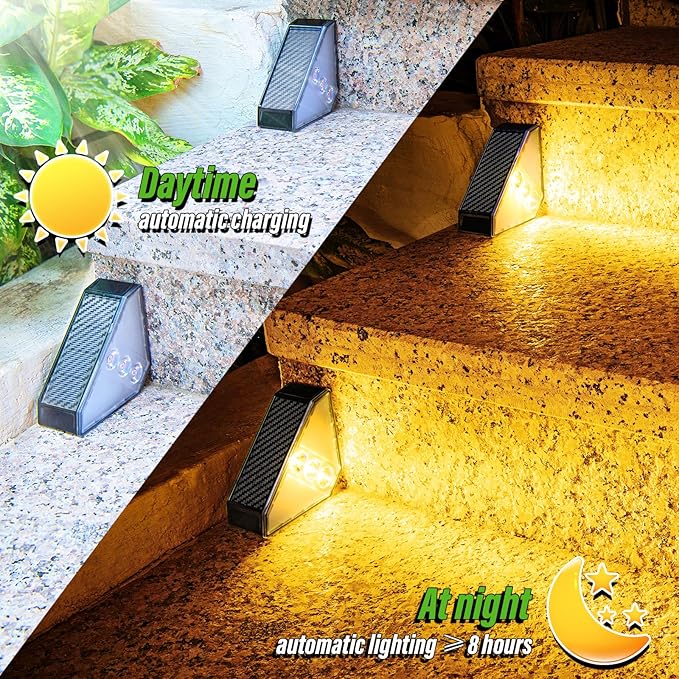 JSOT Solar Step Stair Lights Outdoor Yard Decor 10 Pack, IP65 Waterproof Deck Lighting for Outside Solar Powered, Solar Garden Light Decor for Fence, Backyard, Front Porch Step, Balcony, Wall, Patio