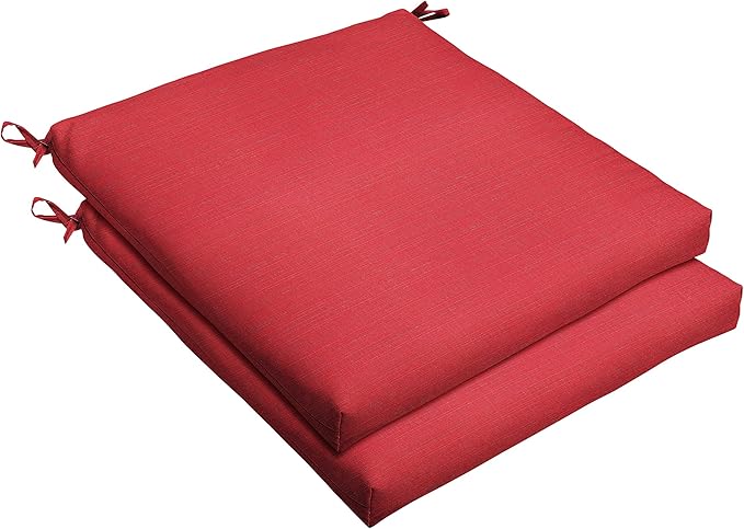 Sorra Home Sunbrella Bristol Square Chair Cushion (Set of 2) - Fade & Water Resistant, Outdoor & Indoor Patio Seat Cushion with Plush Foam - Dupione Crimson (20" x 20" x 2.5")