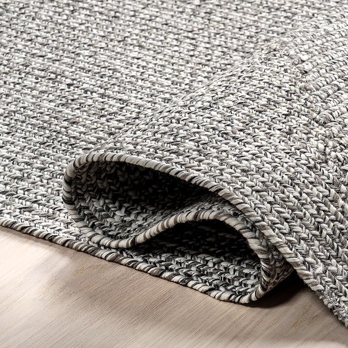 nuLOOM Oval 4' x 6' Solid Hand Braided Indoor/Outdoor Area Rug, Pet-Friendly, High Traffic, Weather Resistant, for Patio, Balcony, Bedroom, Living, Dining Room, Wynn Salt and Pepper