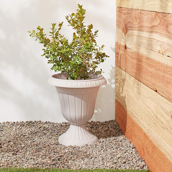PL10TP Classic Traditional Plastic Urn Planter Indoor/Outdoor, 15" x 13", Taupe