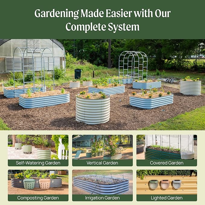 Vego garden Raised Garden Bed Kit, 17" Tall 10 in 1 Modular Raised Garden Beds Kit, Metal Planter Box for Vegetables, Flowers, Herbs, British Green