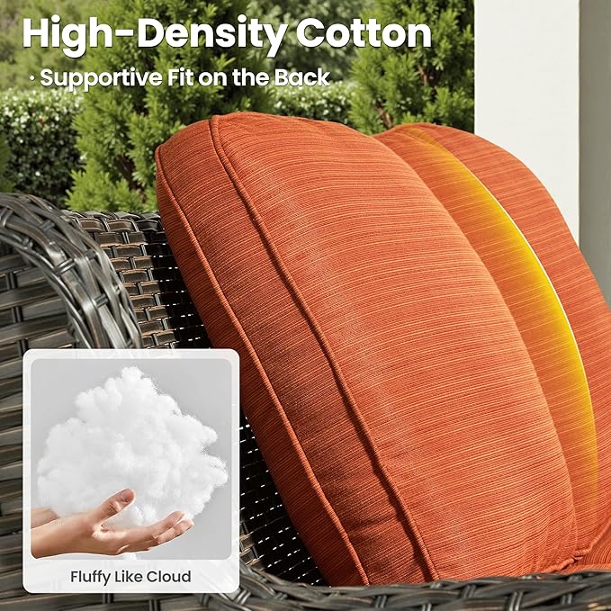 ovios 5 Pieces Patio Furniture Set with 30" Fire Pit Table, Outdoor Wicker Sofa with Loveseat, Comfy Cushions, High Back Couch Conversation Set, Brown Rattan, Orange Red
