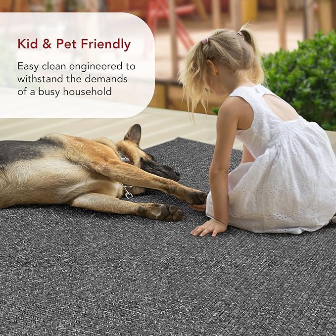 nuLOOM 8' Round Solid Hand Braided Indoor/Outdoor Area Rug, Pet-Friendly, High Traffic, Weather Resistant, for Patio, Balcony, Bedroom, Living, Dining Room, Wynn Charcoal