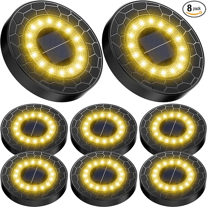 NFESOLAR Solar Ground Lights Outdoor 8 Pack, IP68 Waterproof Flat Solar Outdoor Lights Bright Solar Powered Landscape Lighting for Yard Garden Lawn Patio Driveway Pathway Decor (Warm White)