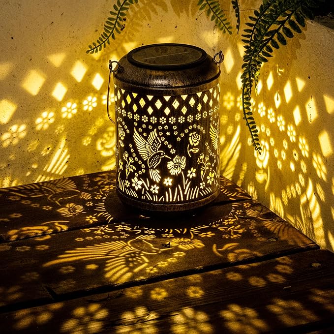Solar Lanterns Outdoor Hanging Waterproof,2Pack Hummingbird Garden Decor Gifts for Women Mom, Solar Lights Metal Fall Decoration Outside for Yard, Patio,Garden,Backyard,Porch