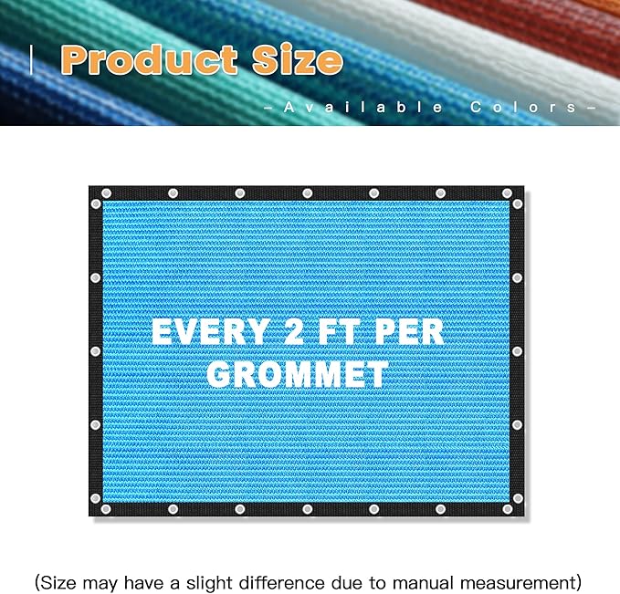 VICLLAX Shade Fabric Sun Shade Cloth with Every 2 FT Grommets for Patio Garden Pergola Cover Canopy 10x17 FT, Mixed Turquoise