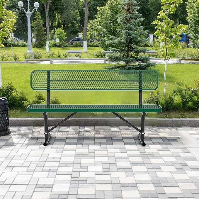 4/6/8 Feet Park Bench for Outside Heavy Duty Metal, Garden Benches Outdoor Bench with Backrest & Portable Frame, for Shopping Malls Stores Parks Patios Decks, Green