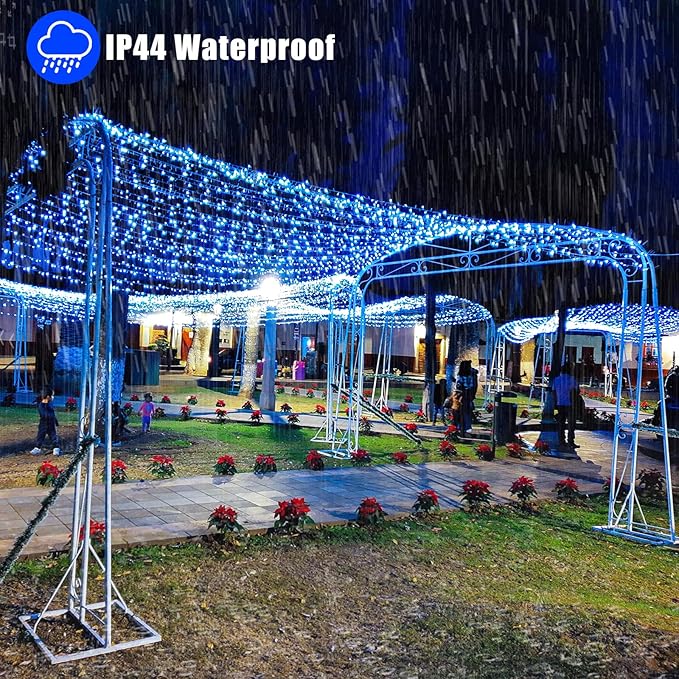 66ft 200 LED Christmas Lights Outdoor - 8 Modes Christmas String Lights Clear Wire with Time Memory, Waterproof Plug in Fairy String Lights for Indoor Outdoor Home Party Garden Decoration, Blue
