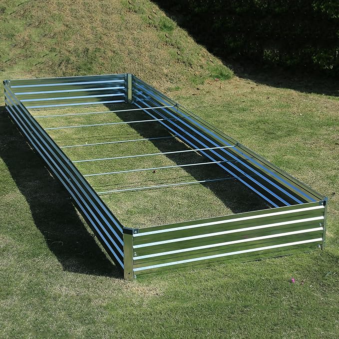 12x4x1ft Galvanized Raised Garden Bed,Outdoor Planter Box Metal Patio Kit Planting Bed for Vegetables Flowers Herb,Silver