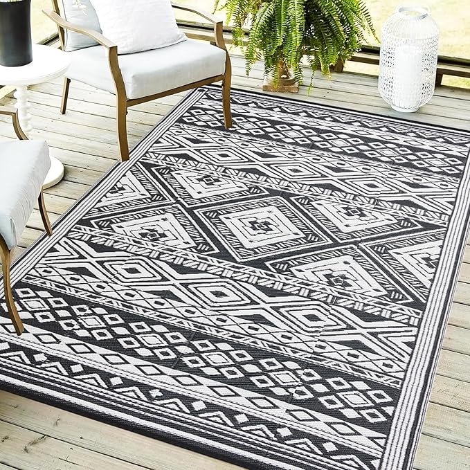Outdoor Rug 6x9 ft Waterproof, Reversible Outdoor Plastic Straw Rug for Patios Clearance, Outdoor Area Rug Carpet RV Mat for Camping Backyard Deck Porch