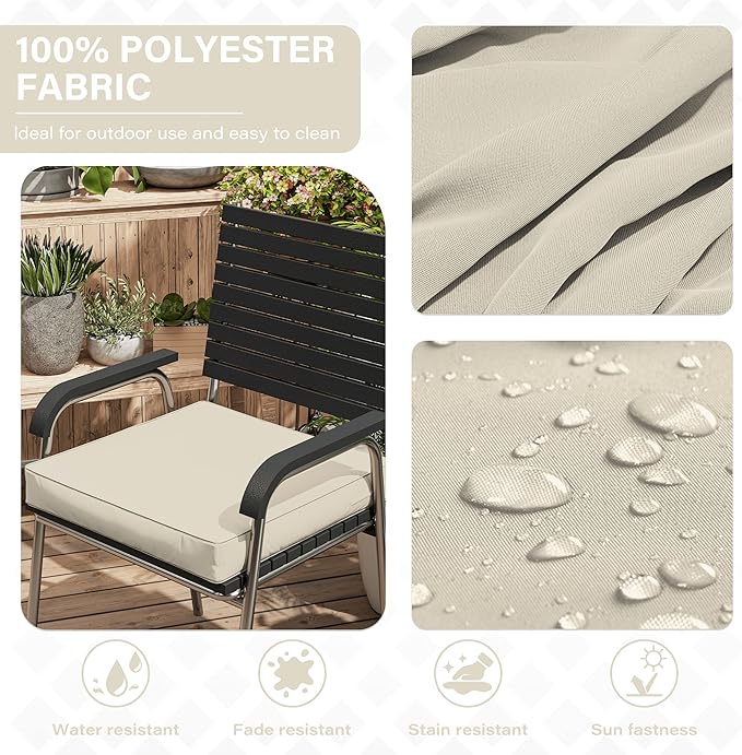 Patio Chair Cushions 17 X 16 X 3 Inch Waterproof Outdoor Seat Cushions for Patio Furniture, Outdoor Sofa Couch Pads with Ties & Handle, Set of 2, Cream