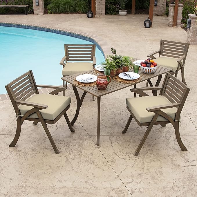Arden Selections Outdoor Seat Cushion, 19 x 19, Rain-Proof, Fade Resistant 19 x 19, Tan Leala (Pack of 4)