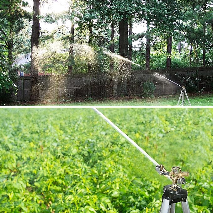 YAMATIC Impact Sprinkler on Tripod Base, 360 Degree Large Area, Heavy Duty Adjustable Pulsator Sprinkler for Lawn Yard and Grass, Spray up to 20-90ft (36inch) Brass Head, 2Pcs